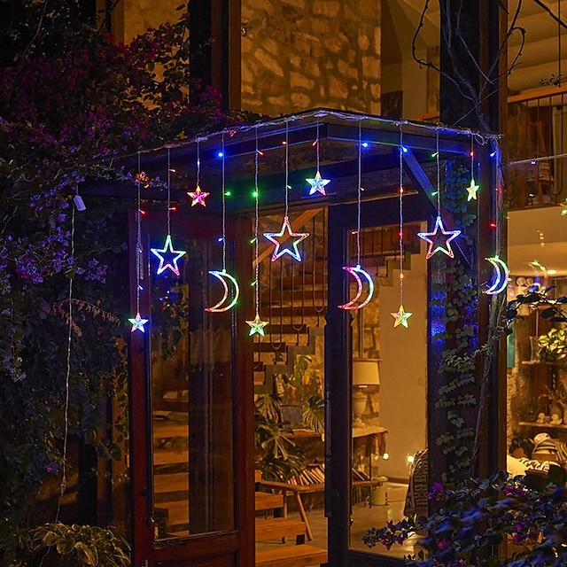  Ramadán cortina de luz 3.5m 120led estrellas luna cortina luz guirnalda luces de cadena de hadas festival islámico mubaraq camping al aire libre jardín decoración eid al-fitr