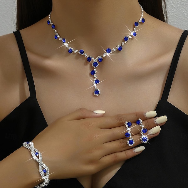  Seturi de bijuterii 4 buc Ștras Aliaj Cercei Coliere Brățări Pentru femei Elegant Modă Drăguţ Geometric Geometric Shape Set de bijuterii Pentru Nuntă Aniversare Invitat la nunta