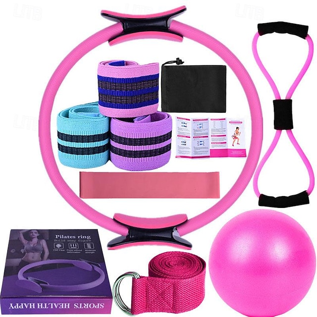  Conjunto de once piezas de yoga fitness con cinta, anillo de cadera de seda de látex, anillo elástico de látex, pelota de yoga, banda de estiramiento, pilates