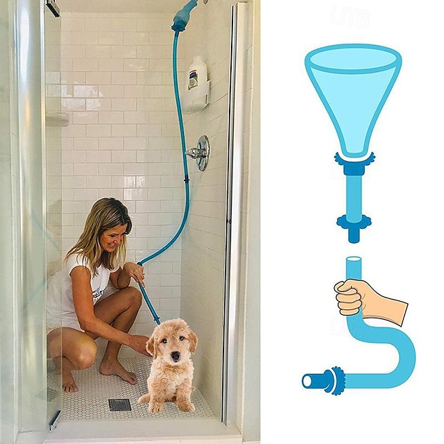  Silikonový nástavec na hadici na mytí psů, koupací zařízení pro domácí mazlíčky pro sprchovou hlavici a umyvadlo, ruční sprchový rozprašovač