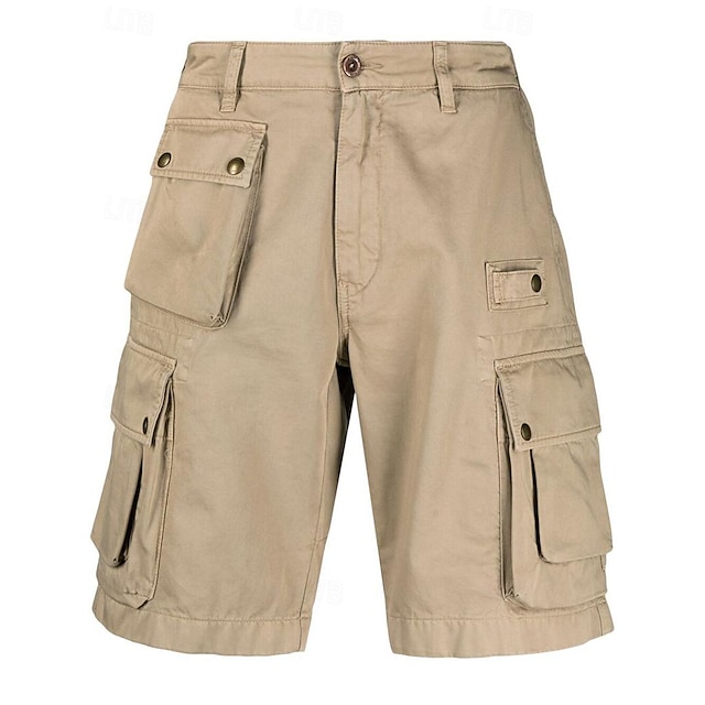 Men's Cargo Shorts Shorts Button Multi Pocket Plain Comfort Breathable Short Casual Daily Holiday Cotton Blend Fashion Chic & Modern Khaki