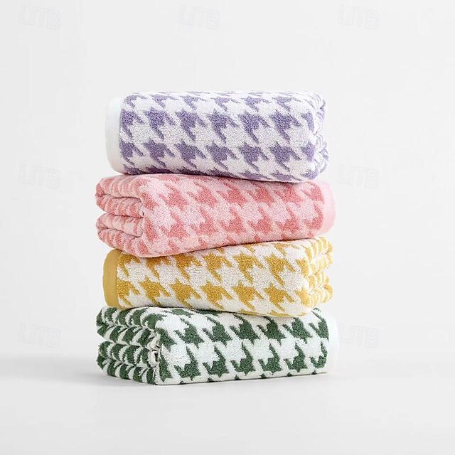  Serviette de bain en coton à tissage jacquard teint en fil de haute qualité, serviette pied-de-poule extra large, drap de bain de luxe pour adultes extra large