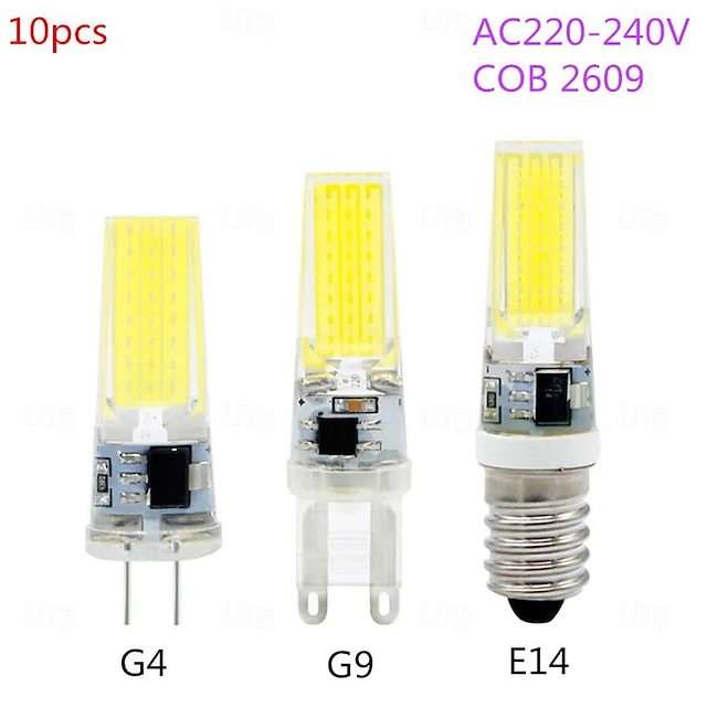  Ampoule led cob g4 g9 e14 220-240v, éclairage de remplacement, projecteur halogène 50w, lampe de lustre, 10 pièces