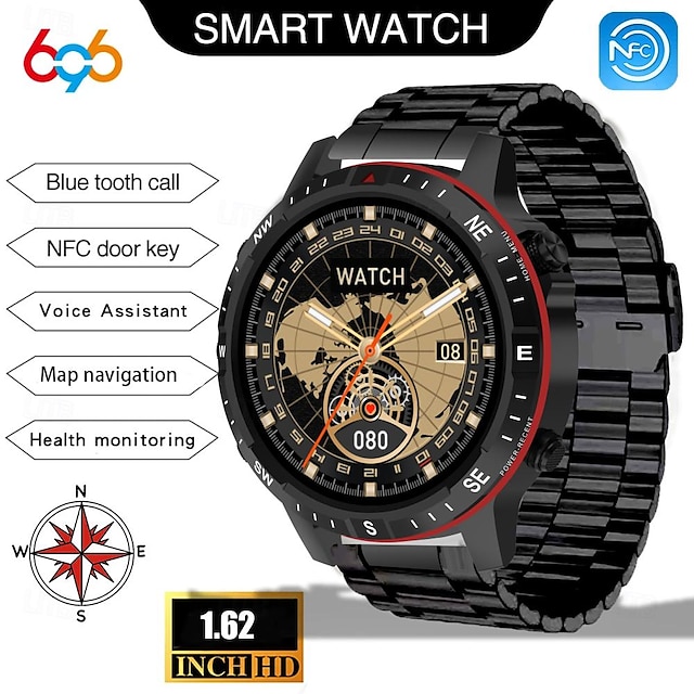  696 S60MAX Smartwatch 1.62 Zoll Smartwatch Fitnessuhr Bluetooth Schrittzähler Anruferinnerung Schlaf-Tracker Kompatibel mit Android iOS Herren Freisprechanlage Nachrichterinnerung IP 67 46mm