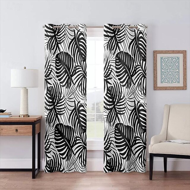  Blackout Curtain Black Turtle Leaves Curtain Drapes For Living Room Bedroom Kitchen Window Treatments Thermal Insulated Room Darkening