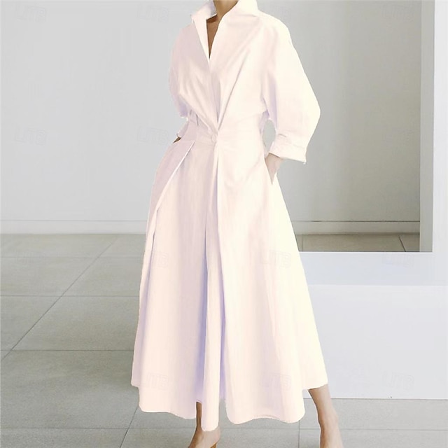  Femme Taille EU / US robe longue Robe unie Elégant Sexy Bouffantes Vacances Rendez-vous Ample Pois Plein manche longue Col V Noir et Blanc Noir Blanche Rouge Eté Printemps Automne Hiver