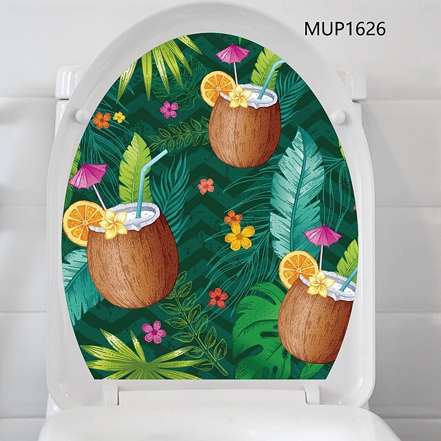  Decal de toaletă cu copac de cocos și flori de plajă de vară - autocolant detașabil pentru baie pentru scaune de toaletă - autocolant decor pentru băi