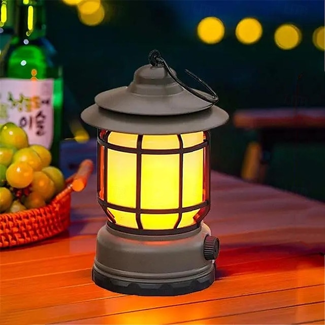  LED Outdoor Camping Lantern Rechargeable LED USB Tourist Hook Torch Retro Style Rechargeable LED Camping Lamp for Outdoor Tent Night Light Emergency Lantern