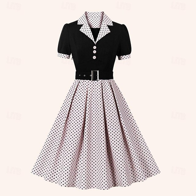 Red A Line 1950s Swing Dress with Belt