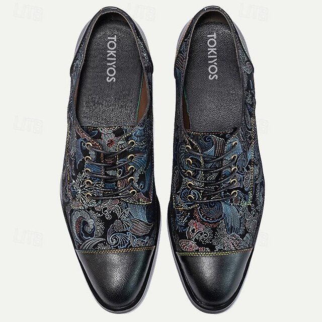 Stylish Dress Shoes For Men 2026.Men's Jacquard Fabric Floral Pattern Lace-Up Oxford Shoes with Leather ...