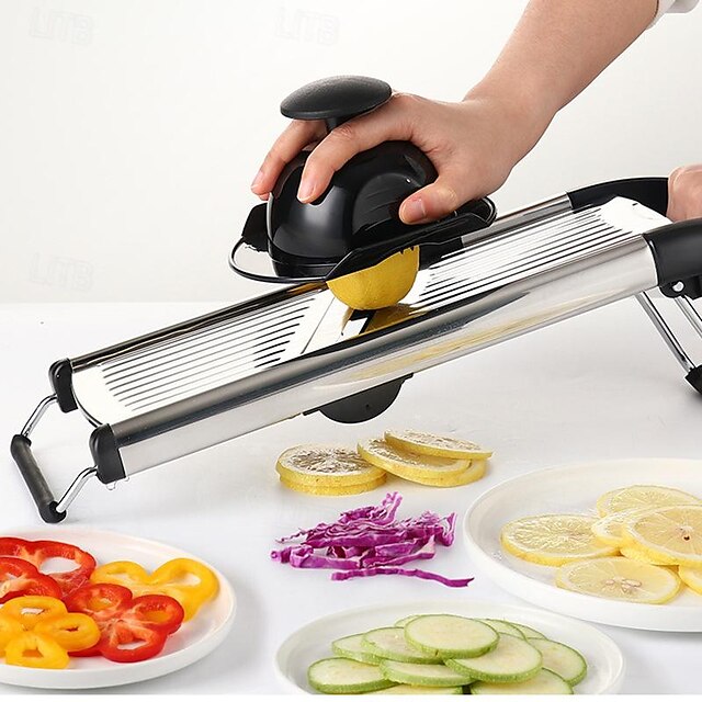  roestvrijstalen verstelbare snijmachine keukengereedschap voor het snijden van tomaat, aardappel, fruit, groenten en ander voedsel, ss-kaasrasp & citrushouder ideaal voor salades & Patat