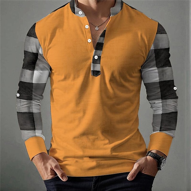  Grid / Plaid Fashion Casual Men's Printed Shirts Outdoor Street Daily Wear Spring & Summer Turndown Long Sleeve Black, Orange S, M, L Polyester Shirt