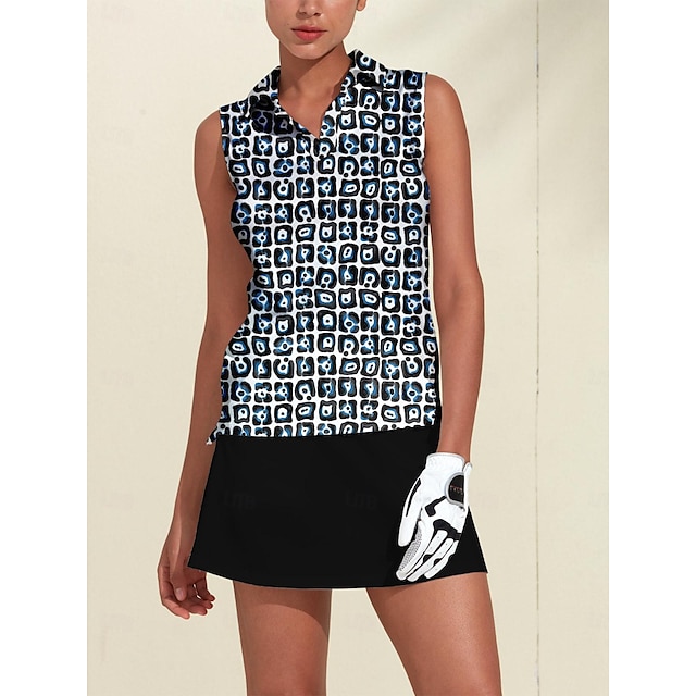  Women's Golf Polo Shirt Black Sleeveless Top Floral Ladies Golf Attire Clothes Outfits Wear Apparel