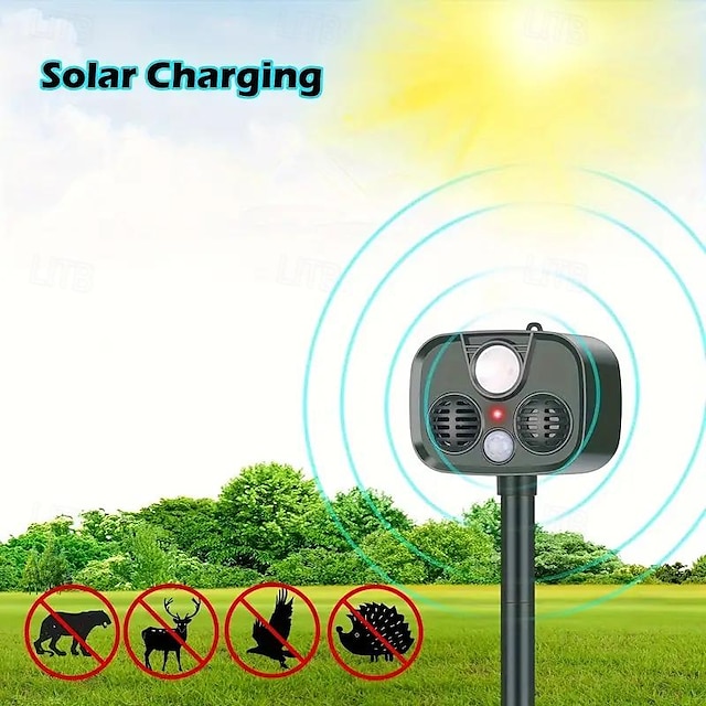  1ks nový solární venkovní alarm kempování zabezpečení proti invazi zvířat ultrazvukový odpuzovač zvířat venkovní ultrazvukový odpuzovač krys elektronický odpuzovač ptáků infračervený indukční alarm