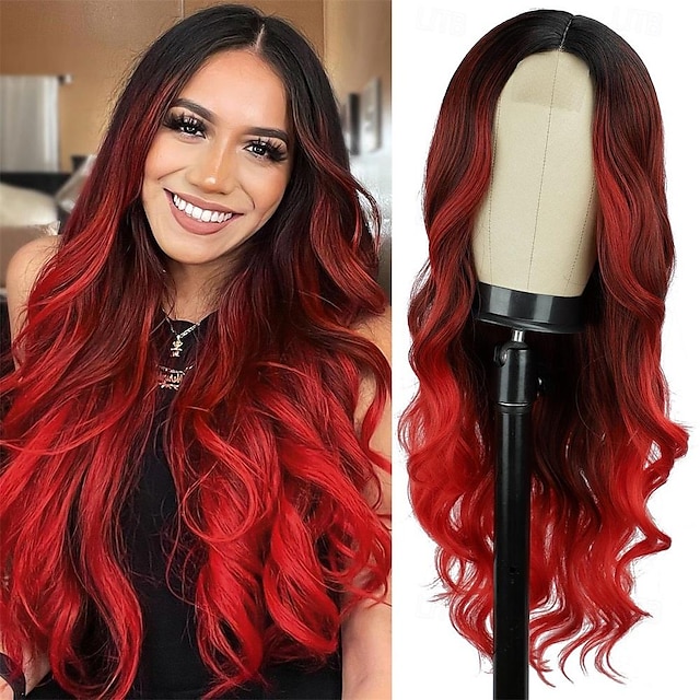  Ombre Red Wigs for Women Long Red Wig Ombre Red Wavy Wig Long Red Wavy Wig 26 Inch Heat Resistant Red Wigs for Daily Party Usee