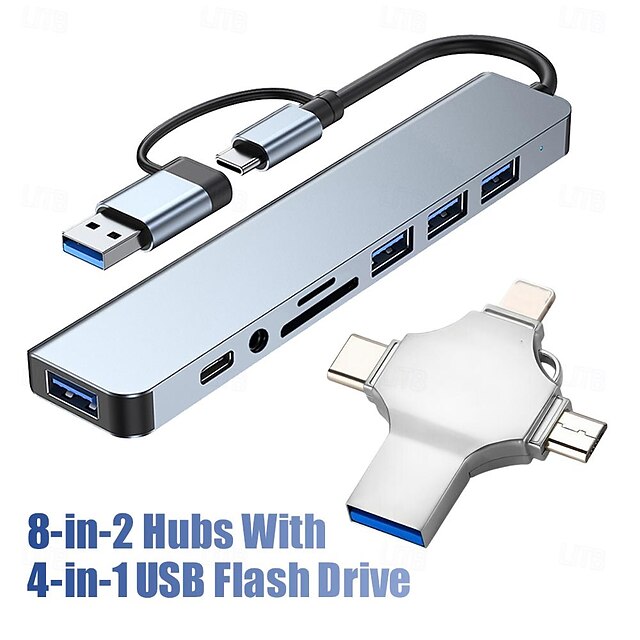  4-in-1-Multi-Schnellladekabel mit 8-in-2-Hubs, Dockingstation 3.0, Laptop-Multi-Interface-Kombinationsset