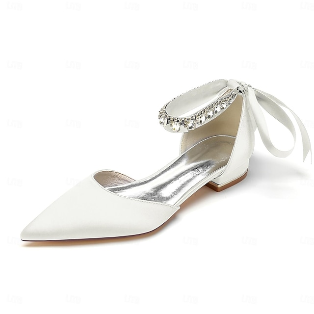  Women's Wedding Shoes Flats Ladies Shoes Valentines Gifts White Shoes Wedding Party Daily Wedding Flats Bridal Shoes Bridesmaid Shoes Rhinestone Ribbon Tie Flat Heel Pointed Toe Elegant Fashion