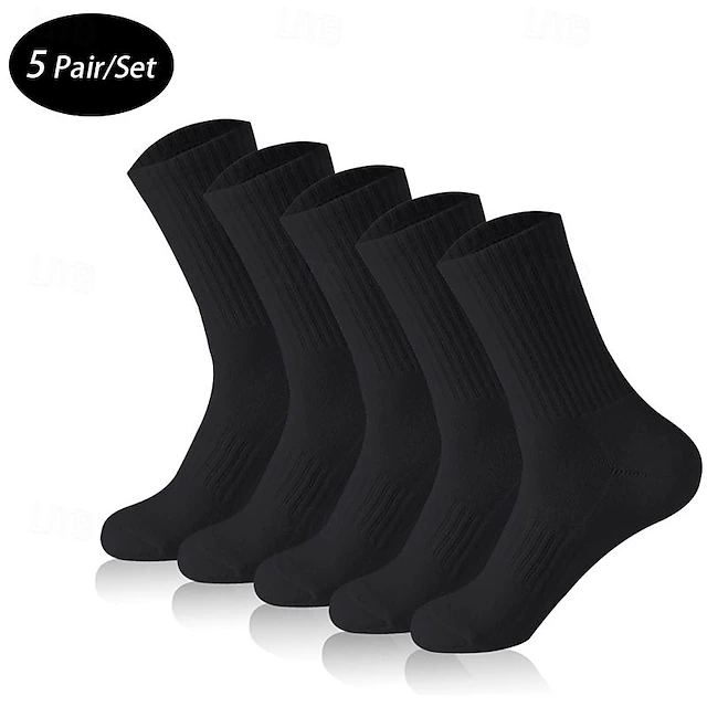 Men's 5 Pack Multi Packs Socks Crew Socks Running Socks Casual Socks Black White Color Plain Sports & Outdoor Casual Daily Basic Medium Spring Fall Fashion 6