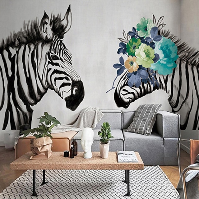  Cool Wallpapers Flower Zebra Wallpaper Wall Mural Roll Wall Covering Sticker Peel and Stick Removable PVC/Vinyl Material Self Adhesive/Adhesive Required Wall Decor for Living Room Kitchen Bathroom