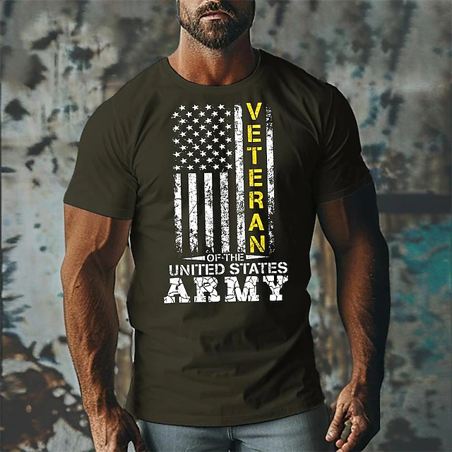 Veterans Day Men's Patriot Patriotic Veteran National Flag T shirt Tee Top Cotton Short Sleeve Graphic Shirt Black Burgundy Army Green Comfortable Tee Street Holiday Fashion Designer 10