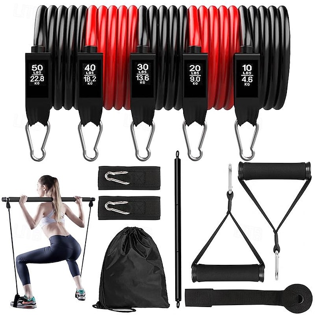  11 piece Bodhi Stick Set Fitness Resistance Belt Tension Rope Elastic Rope Set Tension Equipment TPE Pilates
