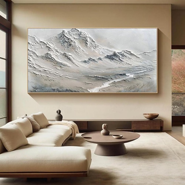  Abstract Snowy Mountain painting hand painted Canvas Art oil painting handmade Mountain Peaks Oil Painting on Canvas Large Black and White oil painting Wall Art painting  for Office Bedroom Decor