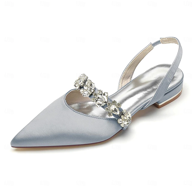 Women's Wedding Shoes Flats Ladies Shoes Valentines Gifts White Shoes Wedding Party Daily Wedding Flats Bridal Shoes Bridesmaid Shoes Rhinestone Flat Heel Pointed Toe Elegant Fashion Luxurious Satin 13