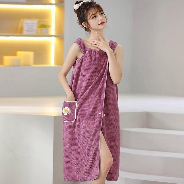 Microfiber Wearable Bath Towel Dress Super Absorbent Home Wear Bath Skirt Bath Towel Ladies Water-Absorbent Soft Thick Wrapped Bathrobe Quick-Dry Back To School College Student 10