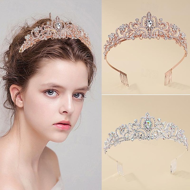  Braut Krone Kopfbedeckung Ball Party Haarreifen Hochzeitskleid Licht Luxus Legierung Wasser Diamant Anti-Rutsch-Kamm Reifen