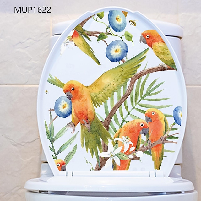  Summer Fruit Pineapple, Flying Birds, and Flower Toilet Decal - Removable Bathroom Sticker for Toilet Seats - Home Decor Wall Decal for Bathrooms