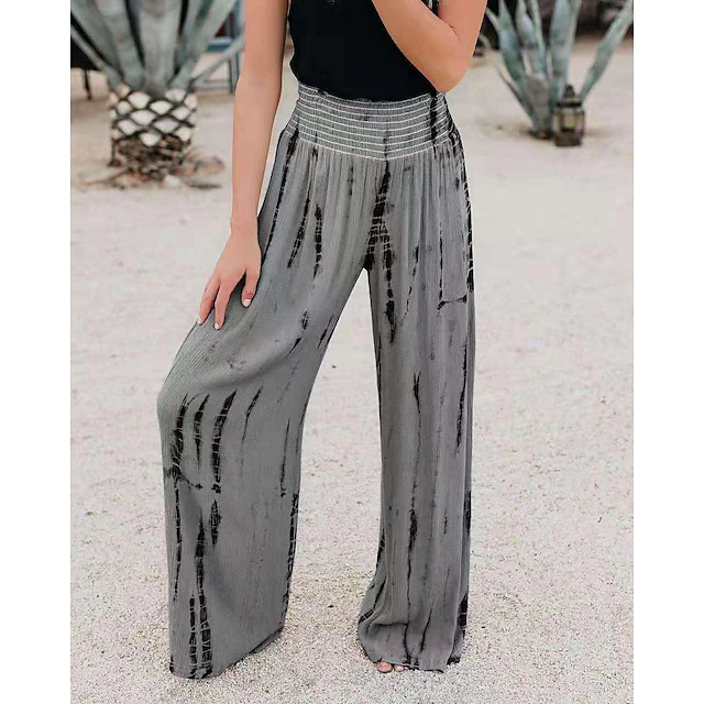 Women's Pants Trousers Casual Daily Long Tie Dye Wide Leg Elastic Waistband Printing Breathability Comfortable Micro-elastic Going out Weekend Pink Blue Green Gray Spring & Summer Regular Fit 9