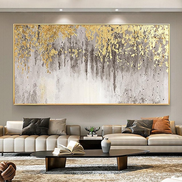  abstrakt guldfolie oliemaleri på lærred stor håndmalet vægkunst guldfoliemaleri minimalistisk specialmaleri moderne kunst til stueindretning