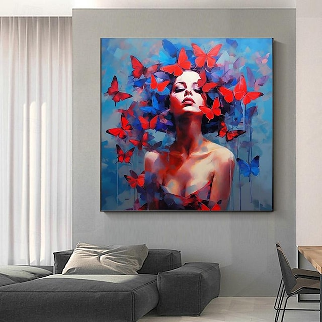  Pintura 3d de chica colorida y moderna hecha a mano, pinturas gruesas al óleo con cuchillo, obra de arte, decoración del hogar para sala de estar sin marco