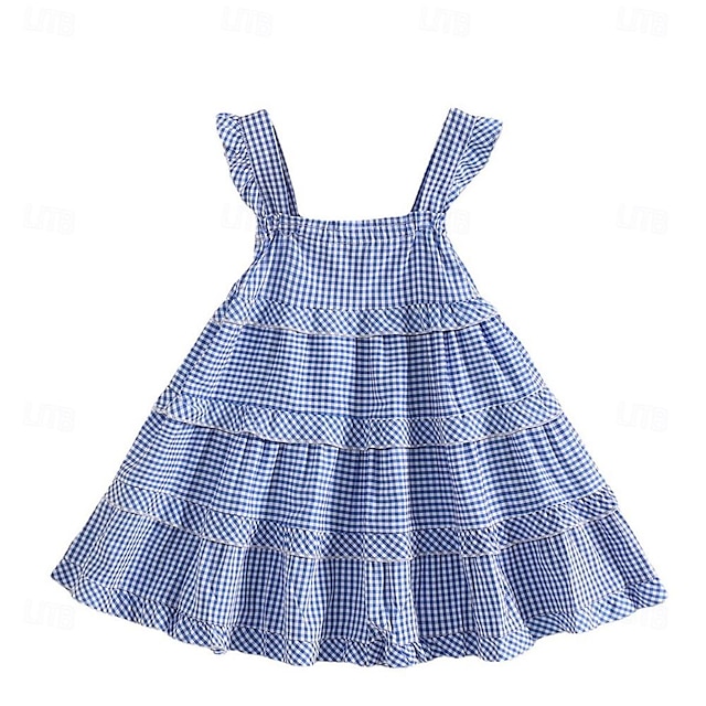  Kids Girls' Dress Plaid Sleeveless School Formal Performance Fashion Cute Polyester Summer Spring 2-13 Years Blue plaid