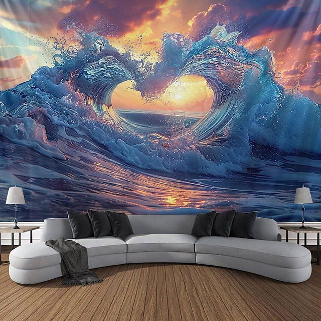  Морская волна сердце висит гобелен настенное искусство большой гобелен фреска декор фотография фон одеяло занавеска для дома спальня гостиная украшения