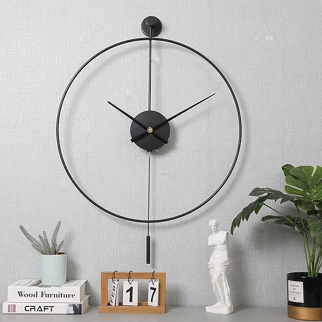  Classical Large Wall Clock with Pendulum Decorative Art Clocks Round Minimalist Modern Clock Non Ticking Silent Metal Wall Clock for Living Room Bedroom Study Office Decoration 50 60 cm