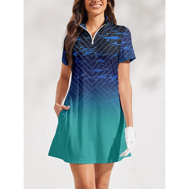  Femme Robe de tennis robe de golf Bleu Manche Courte Robes Vêtements de golf pour femmes, tenues, vêtements