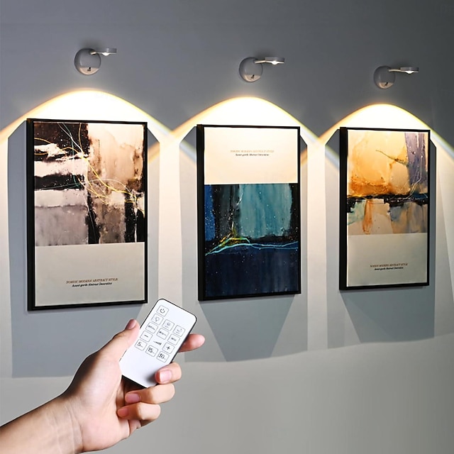  Luz de imagen LED inalámbrica con aplique de pared LED remoto sensor de movimiento luz nocturna atenuación tricolor puesta de sol lámpara de pared ambiental lámpara de visualización destacada para marco retrato, dormitorio, sala de estar