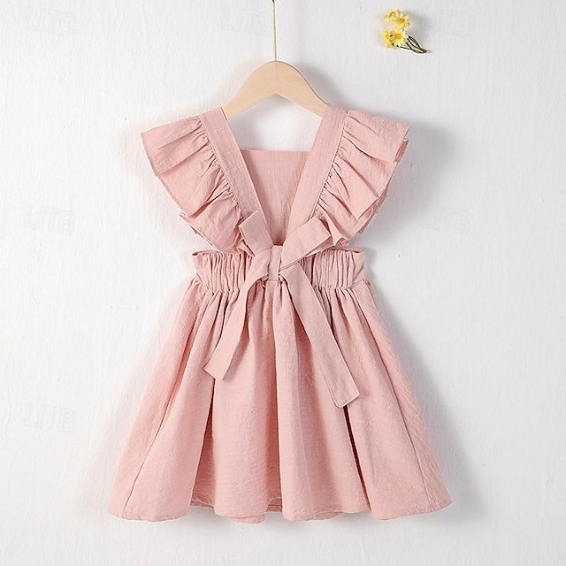  Kids Girls' Dress Solid Color Sleeveless Performance Party Outdoor Fashion Cute Cotton Summer Spring 2-8 Years White Pink
