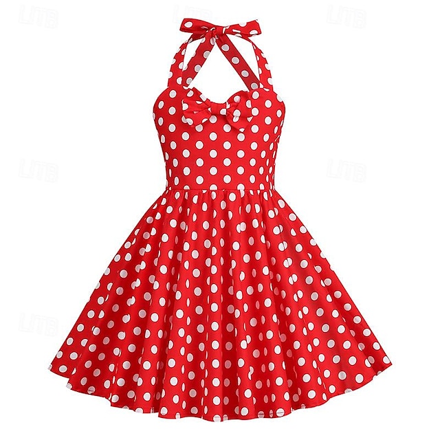  Retro 50. léta Rockabilly Šaty Houpací šaty Puntíky Dívčí Karneval Plesová maškaráda Denní nošení loučení se svobodou nevěsty Dětské Šaty