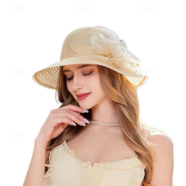  Hats synthetic fibre Tea Party Kentucky Derby Classic Sun Protection With Pearls Headpiece Headwear
