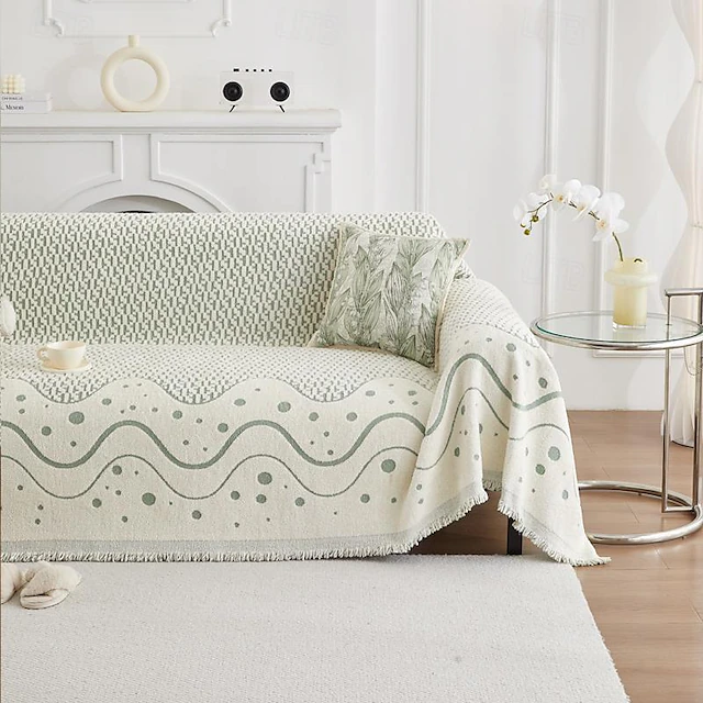 Sage Green Throw Blankets for Couch and Bed, Soft Cozy Sofa Cover Chenille Blanket with Tassel ,Decorative Blankets and Throws, Floral Jacquard Blanket for Funiture Protection 7