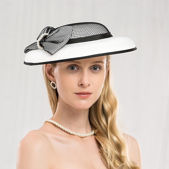  hoeden hoofddeksels fiber baret hoed zonnehoed schotel hoed bruiloft theekransje elegante bruiloft met strik parels hoofddeksel hoofddeksels
