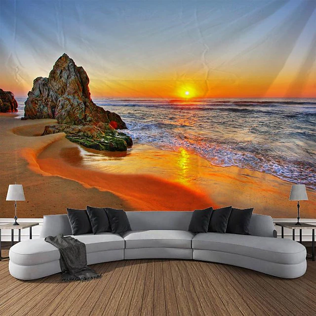 Sunlight Beach View Hanging Tapestry Wall Art Large Tapestry Mural Decor Photograph Backdrop Blanket Curtain Home Bedroom Living Room Decoration 9