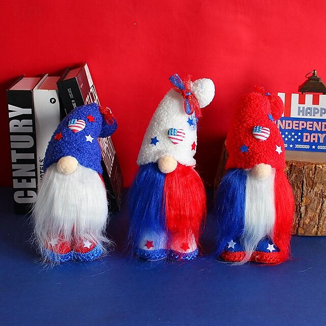  décorations de gnomes patriotiques - gnomes faits à la main pour le jour de l'indépendance elfe en peluche américain - décorations de gnomes rouges blancs bleus du 4 juillet ornement de table
