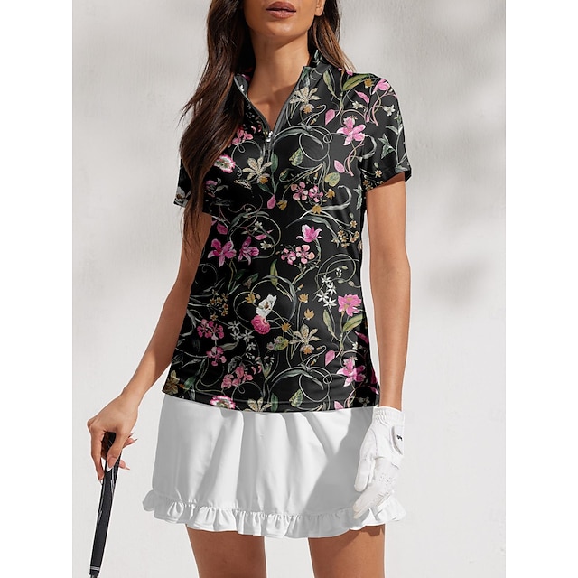  Dam Vandringspolotröja Svart Kortärmad Överdelar Golfkläder för damer Kläder Outfits Bär kläder