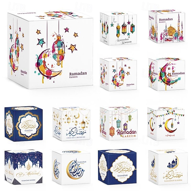  Eid Mubarak Treat Gifts Boxes Moon Castle DIY Boxes for Ramadan Eid Party Favor Boxes Gable Goodie Candy Boxes for Muslim Eid al-Fitr Present Supplies Islamic New Year Gifts Boxes