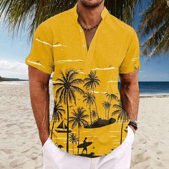  مطبوعات غرافيك نخلة جوز الهند ستايل هاواي رجالي قميص الأماكن المفتوحة شارع فضفاض الصيف الربيع مرتفعة كم قصير أصفر, أزرق, أخضر S, M, L بوليستر قميص