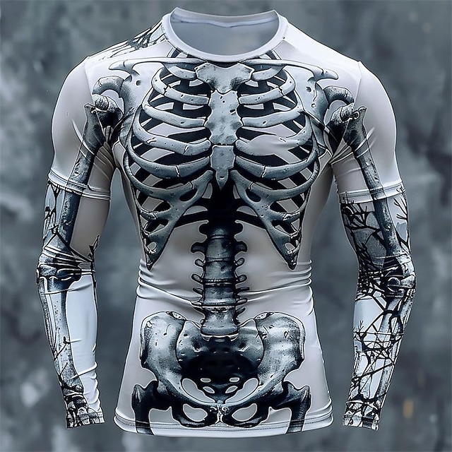  Herre Grafisk Skjelett T skjorte Langermet T skjorte 3D-utskrift Crew-hals Skjorte Designer Fritid Subkultur Sport & Utendørs Ferie Ut på byen Lysegrå Mørkegrå Grå Vår & Vinter Klær S M L XL 2XL 3XL