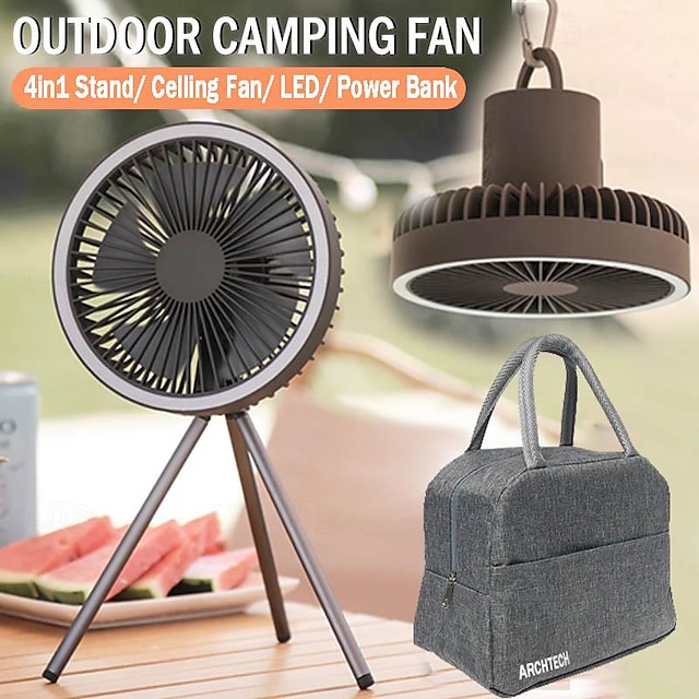  Ventilateur de camping portable ventilateur usb à piles rechargeable avec crochet de suspension lumière LED pour tente alimentation de secours extérieure